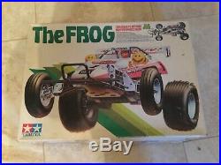 Vintage 1980s Tamiya Frog R/C Off Road Racer, Box, batteries, futaba controller