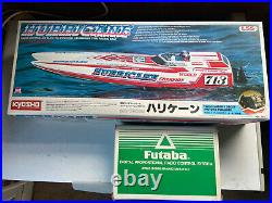 Vintage Kyosho Hurricane Rc Model boat Kit complete NOS with Futaba attack radio